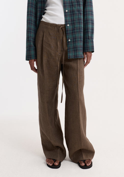 Relaxed drawstring trousers | brown melange