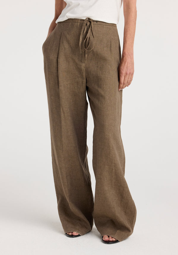 Relaxed drawstring trousers | brown melange