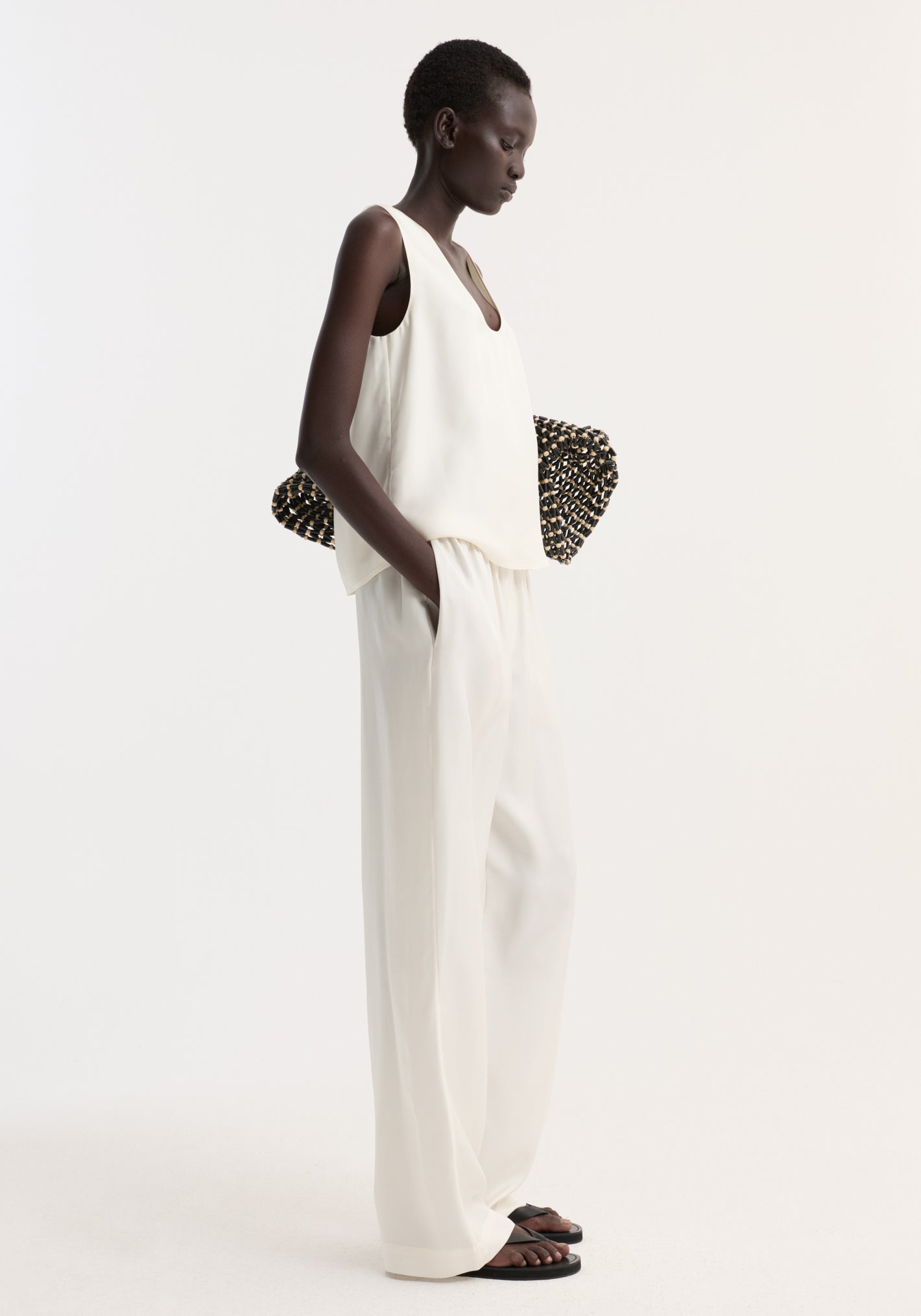 Relaxed silk trousers | cream