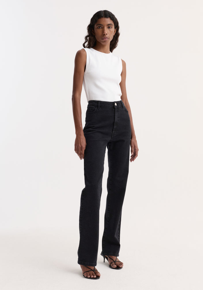 High-rise straight stretch denim | black