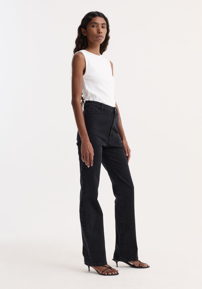 High-rise straight stretch denim | black