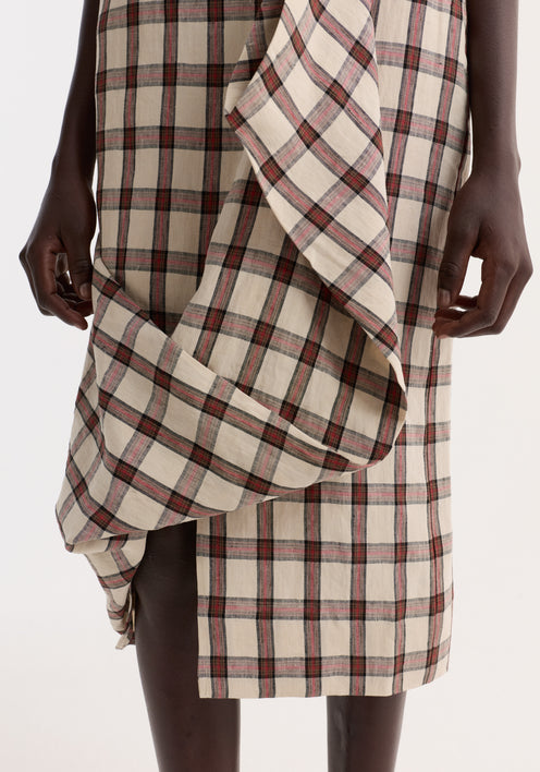 Draped check skirt | red table check