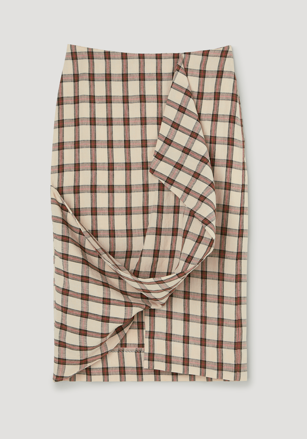 Draped check skirt | red table check