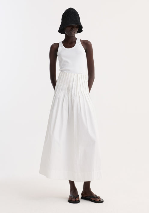 Pleated poplin maxi skirt | optic white