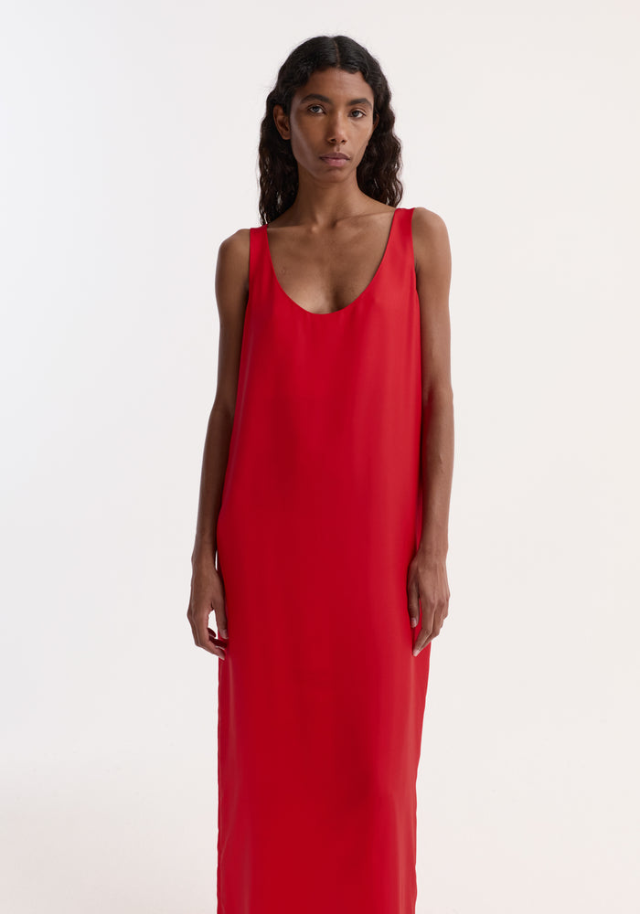 Silk scoop-neck dress | red