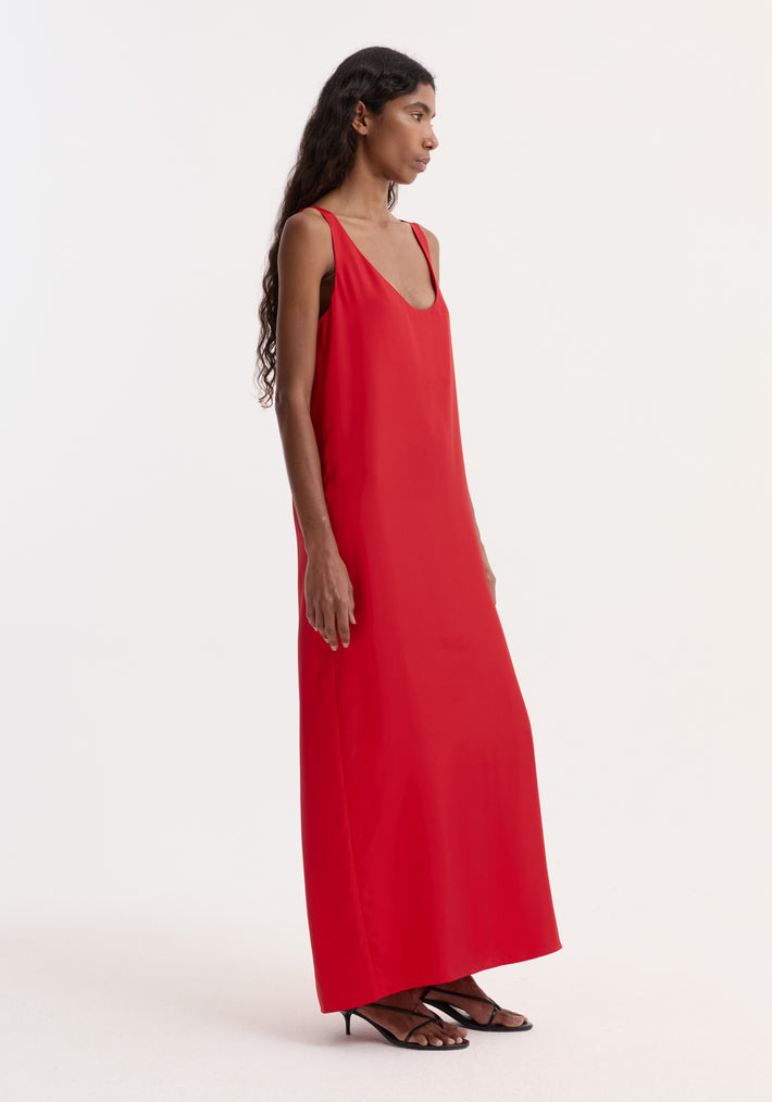 Silk scoop-neck dress | red