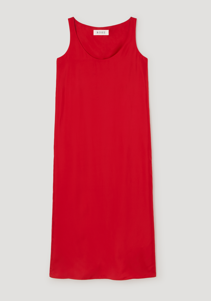 Silk scoop-neck dress | red