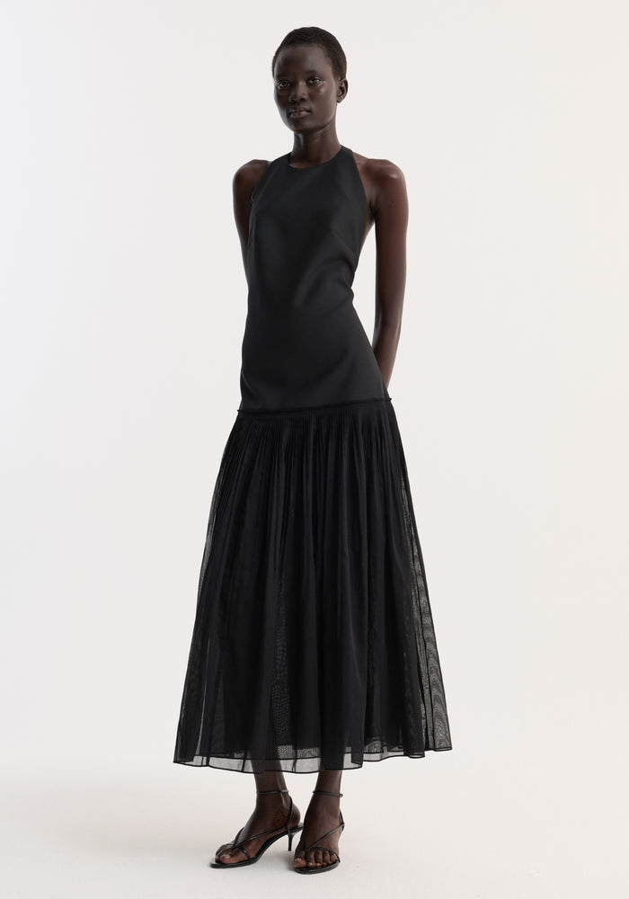 Pleated muslin halter dress | black