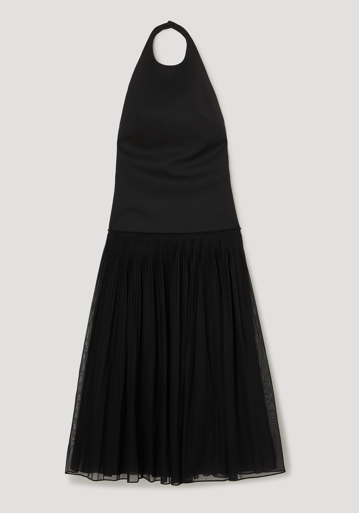 Pleated muslin halter dress | black