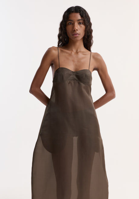 Sheer bustier volume dress | earth