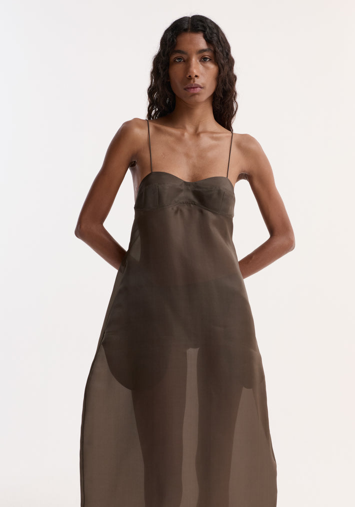 Sheer bustier volume dress | earth
