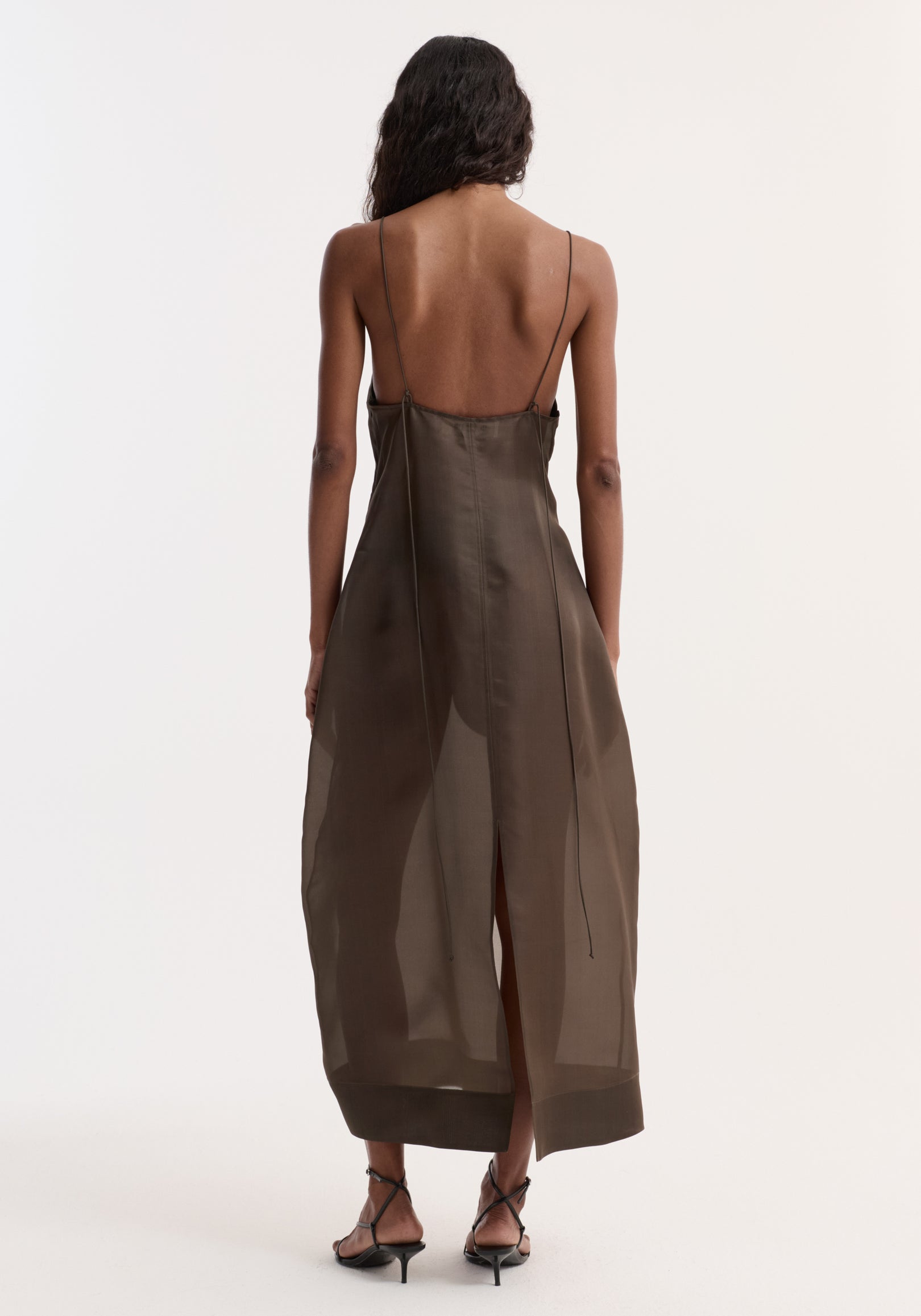Sheer bustier volume dress | earth