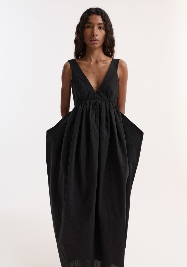 Sculptural textured cotton dress | black