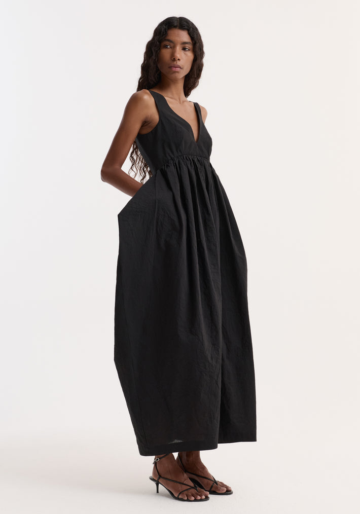 Sculptural textured cotton dress | black