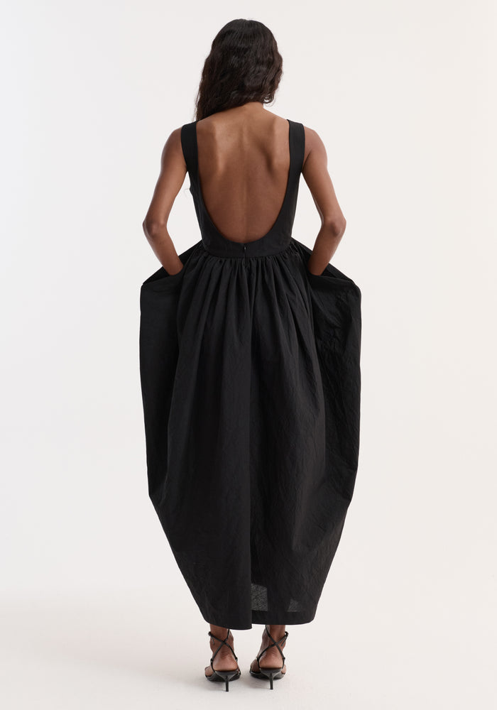 Sculptural textured cotton dress | black