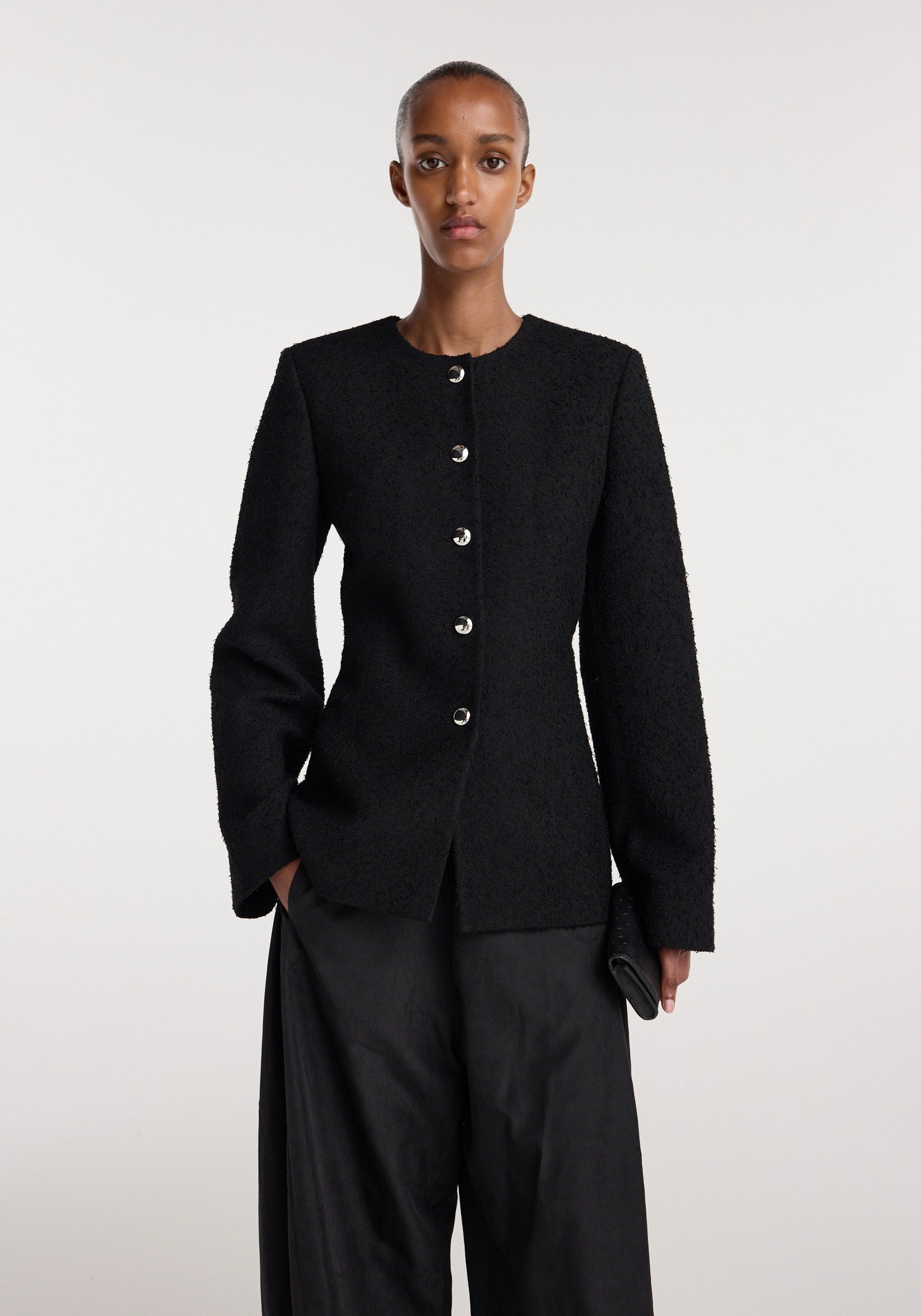 Bouclé shaped blazer | black