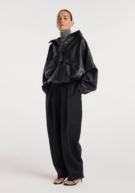 Leather oversized anorak | black