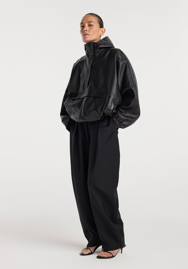 Leather oversized anorak | black