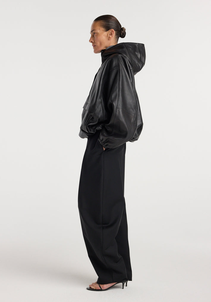 Leather oversized anorak | black