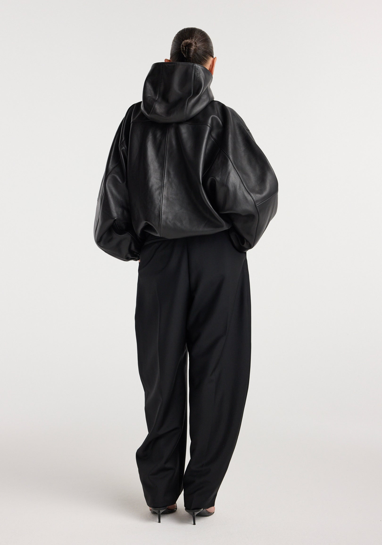 Leather oversized anorak | black
