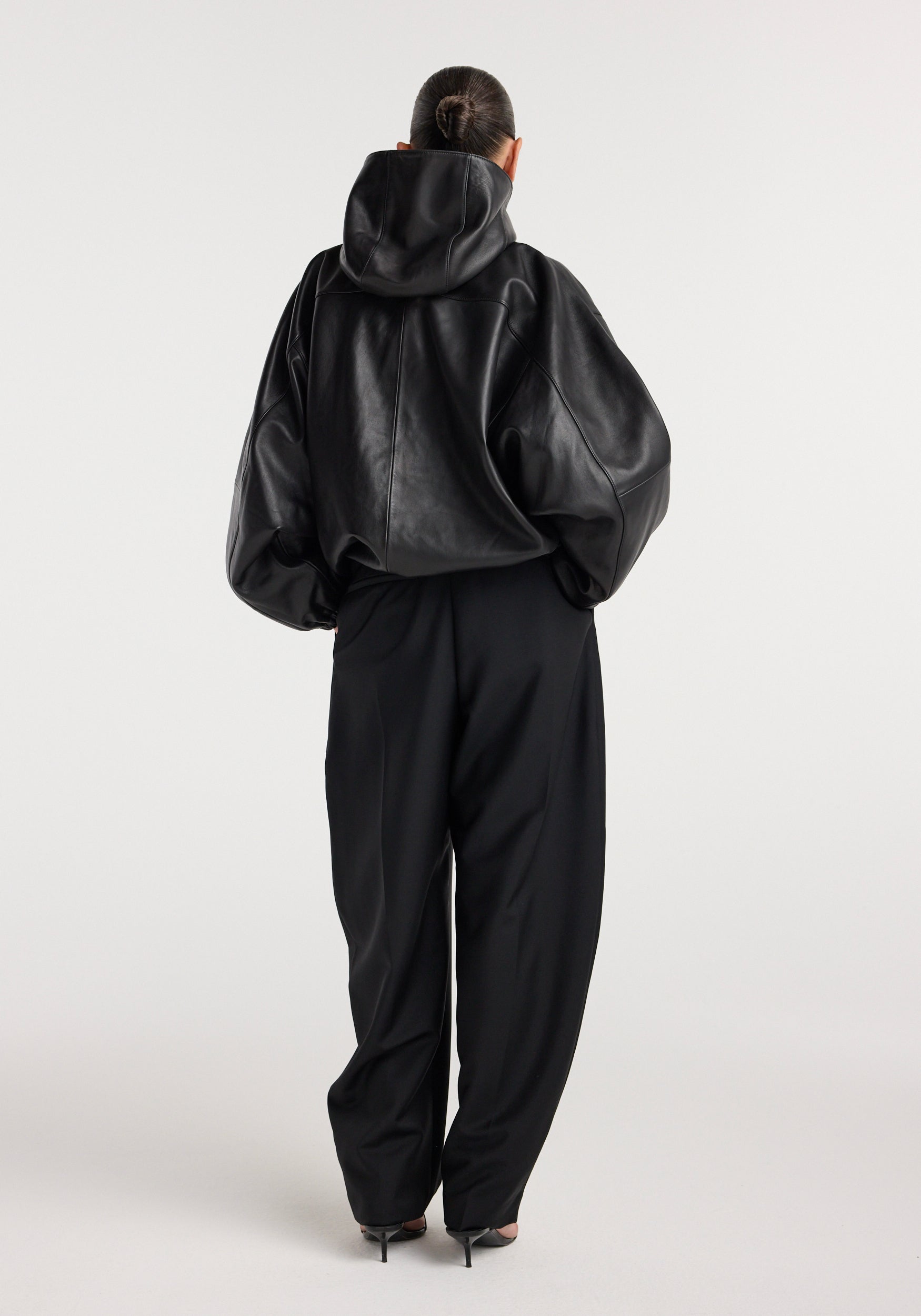 Leather oversized anorak | black