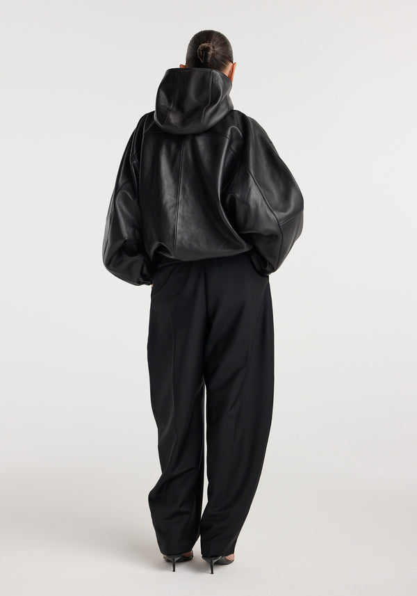 Leather oversized anorak | black