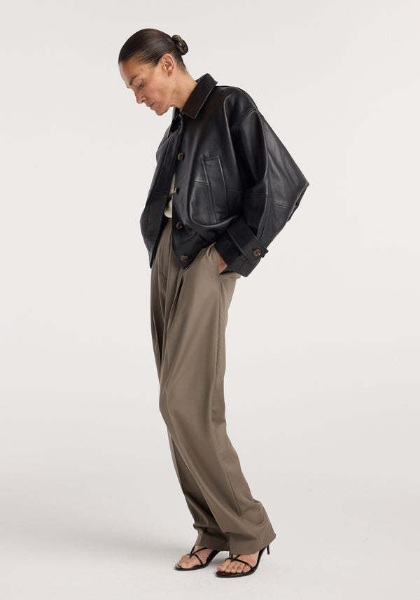 Leather blouson jacket | black