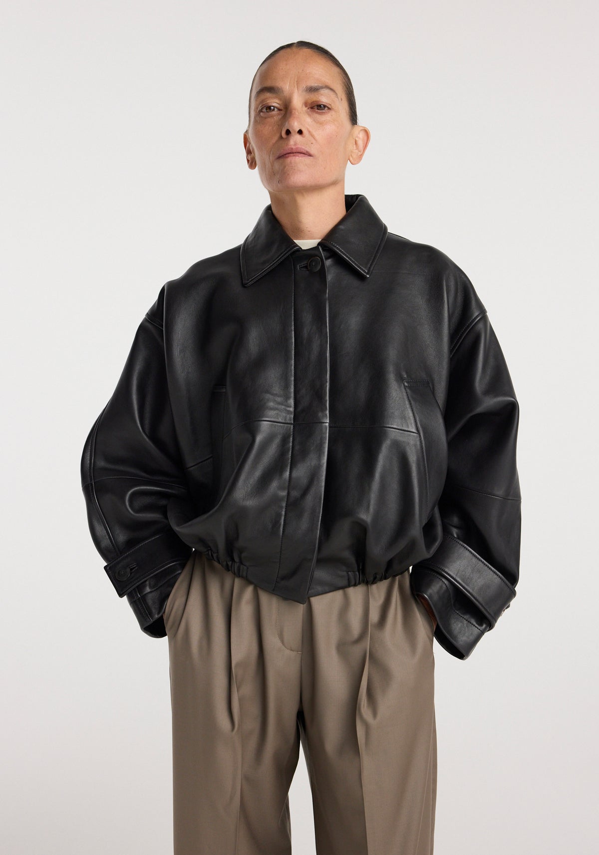 Leather blouson jacket | black