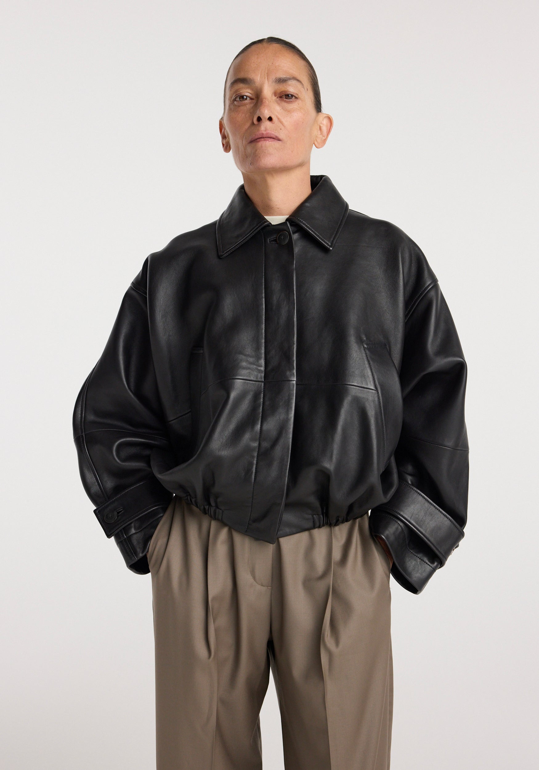 Leather blouson jacket | black