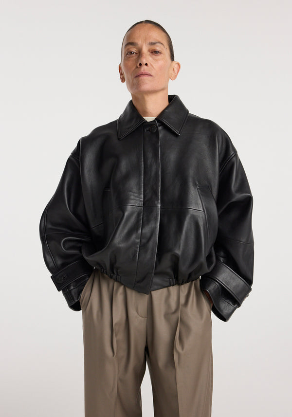 Leather blouson jacket | black
