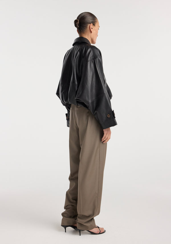 Leather blouson jacket | black