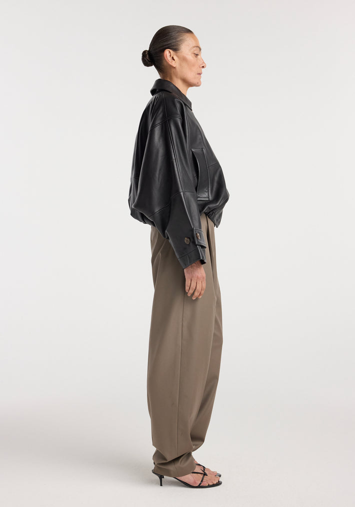 Leather blouson jacket | black