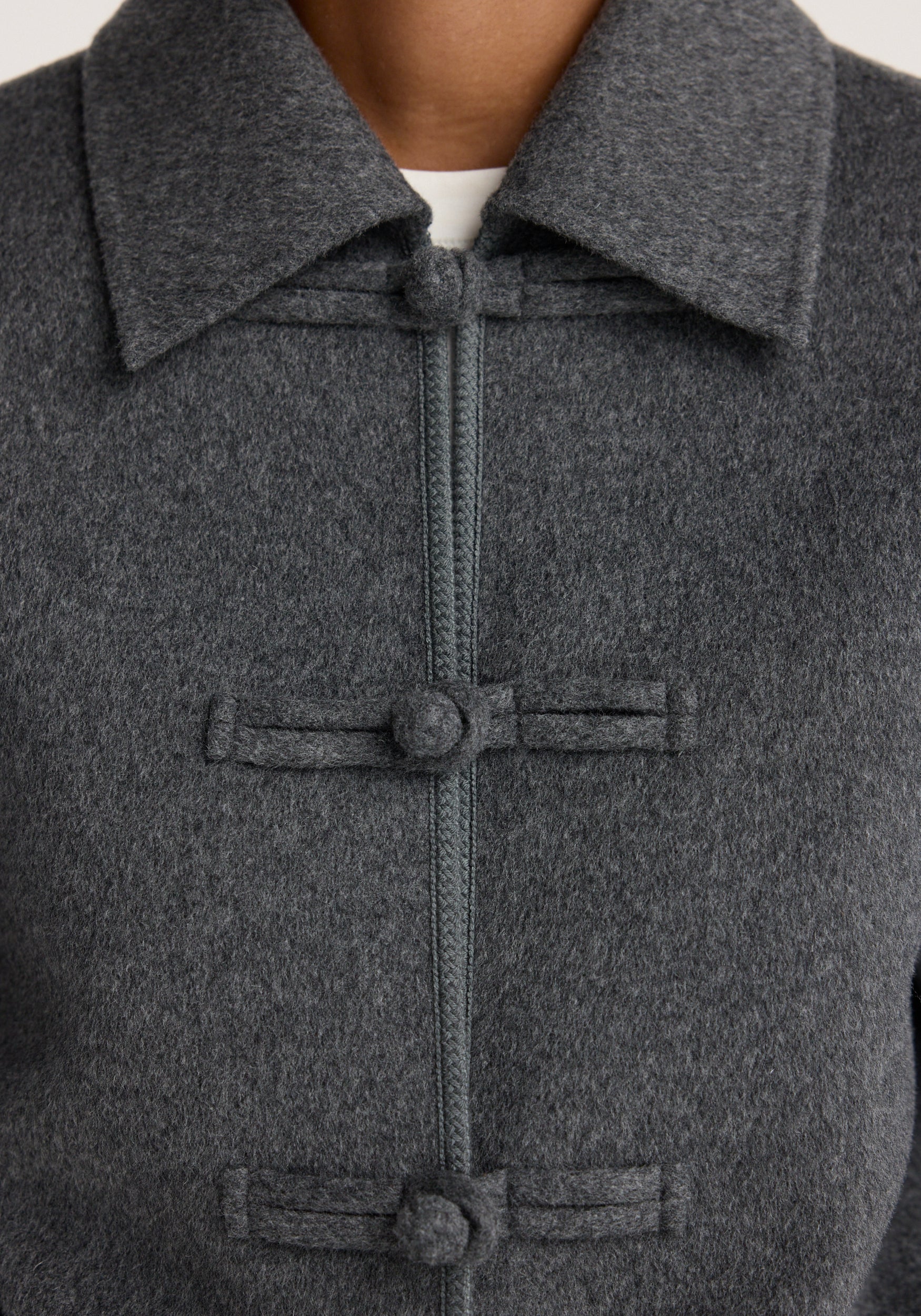 Double-faced wool pankou closure jacket | dark grey melange