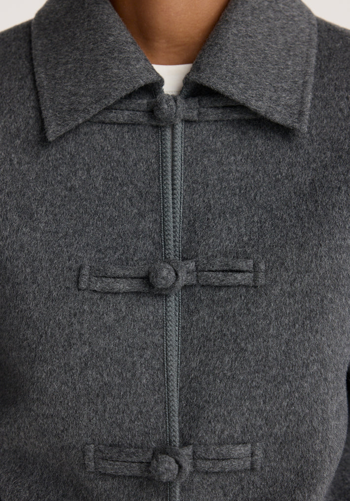 Double-faced wool pankou closure jacket | dark grey melange