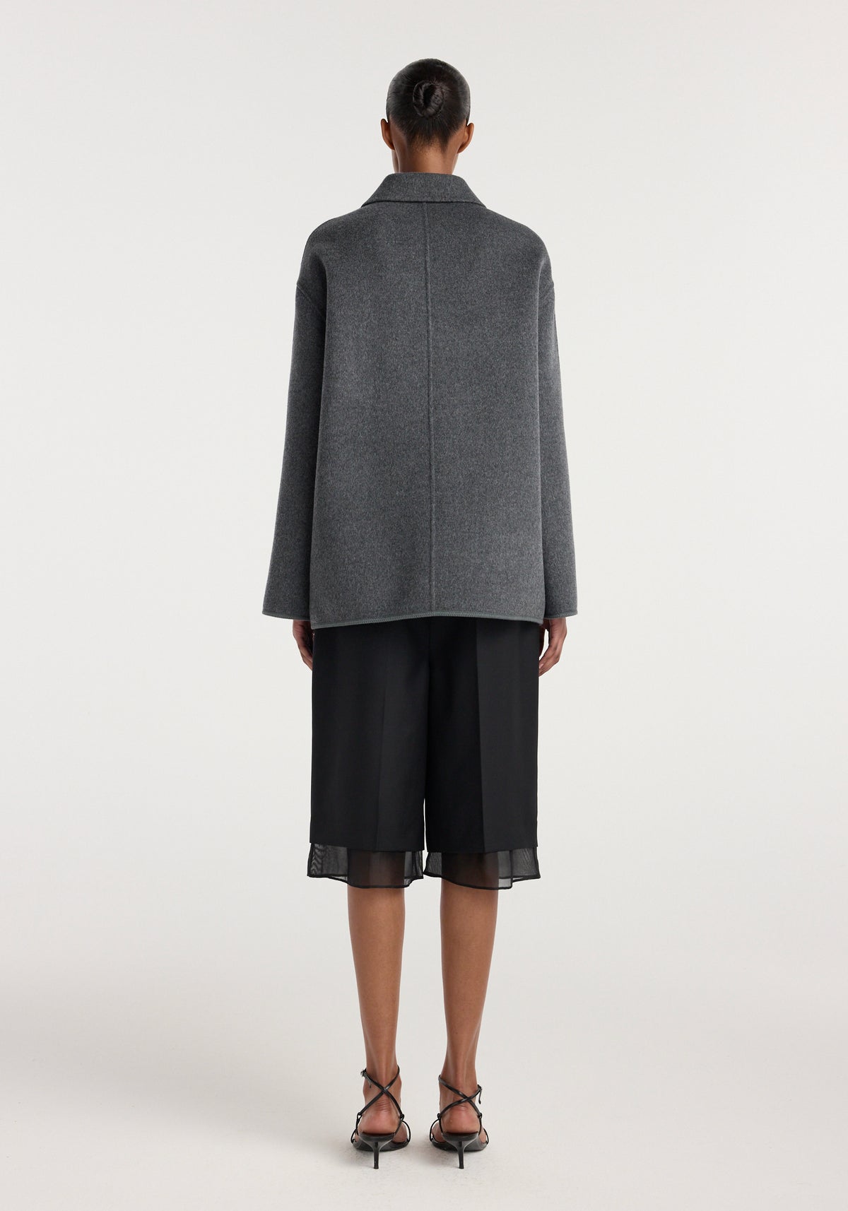 Double-faced wool pankou closure jacket | dark grey melange