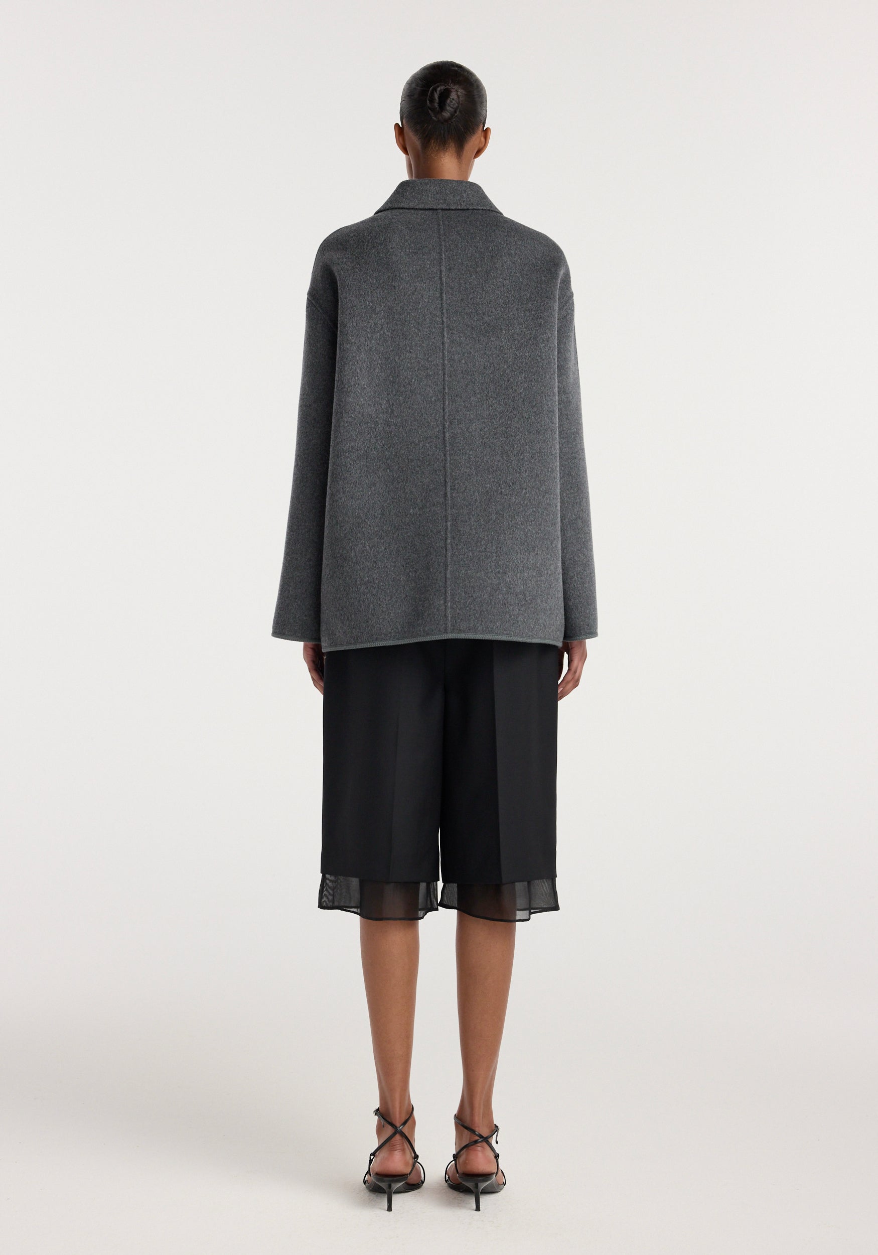 Double-faced wool pankou closure jacket | dark grey melange