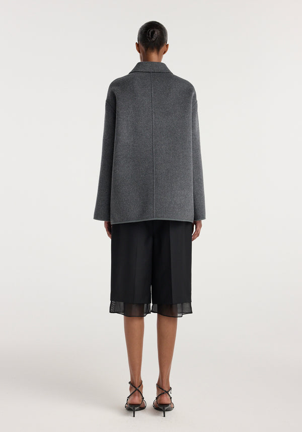 Double-faced wool pankou closure jacket | dark grey melange