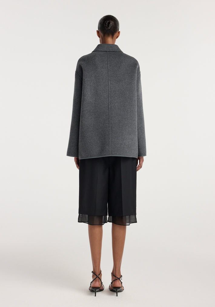 Double-faced wool pankou closure jacket | dark grey melange