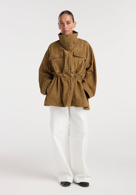 Sculptural suede jacket | sage