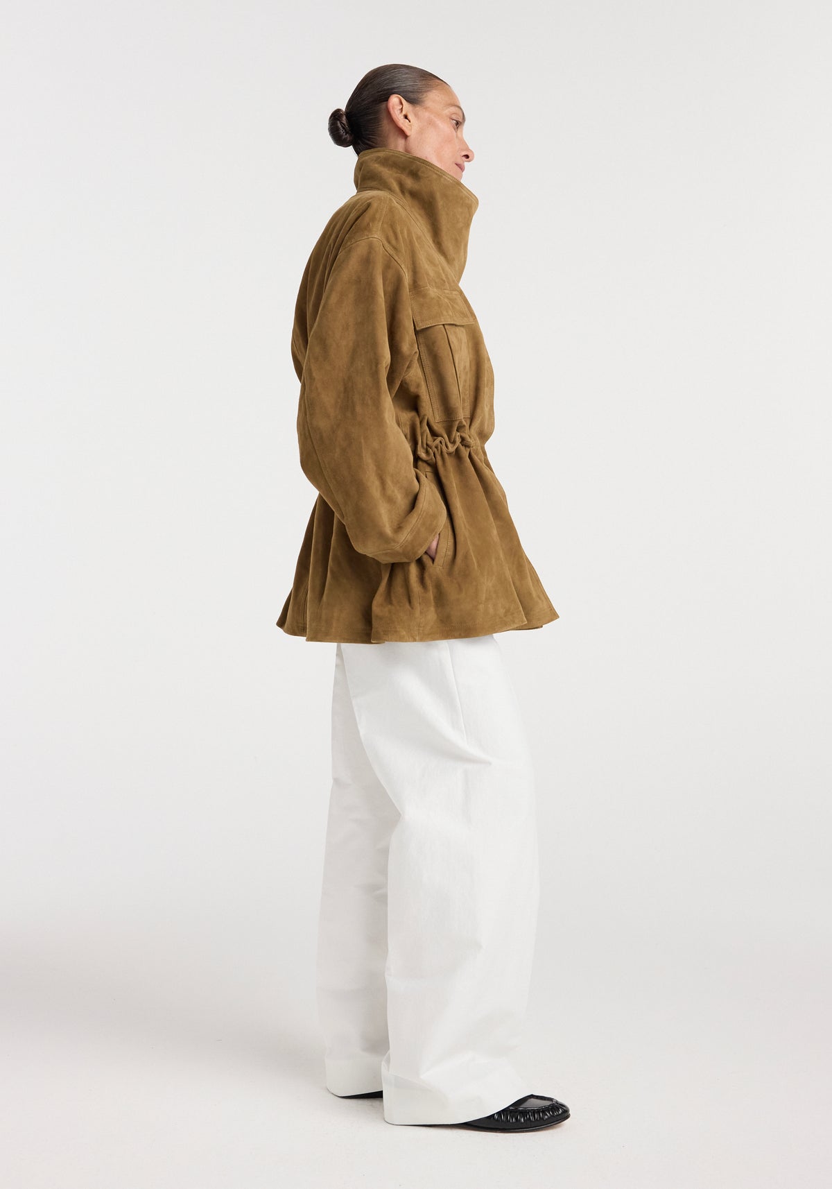 Sculptural suede jacket | sage