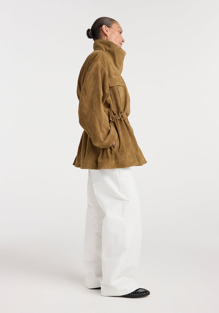 Sculptural suede jacket | sage