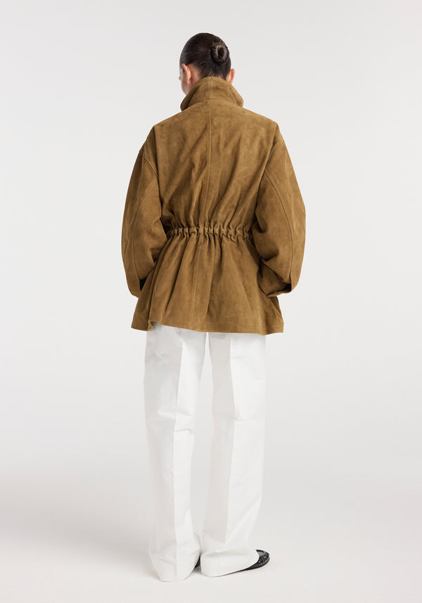 Sculptural suede jacket | sage