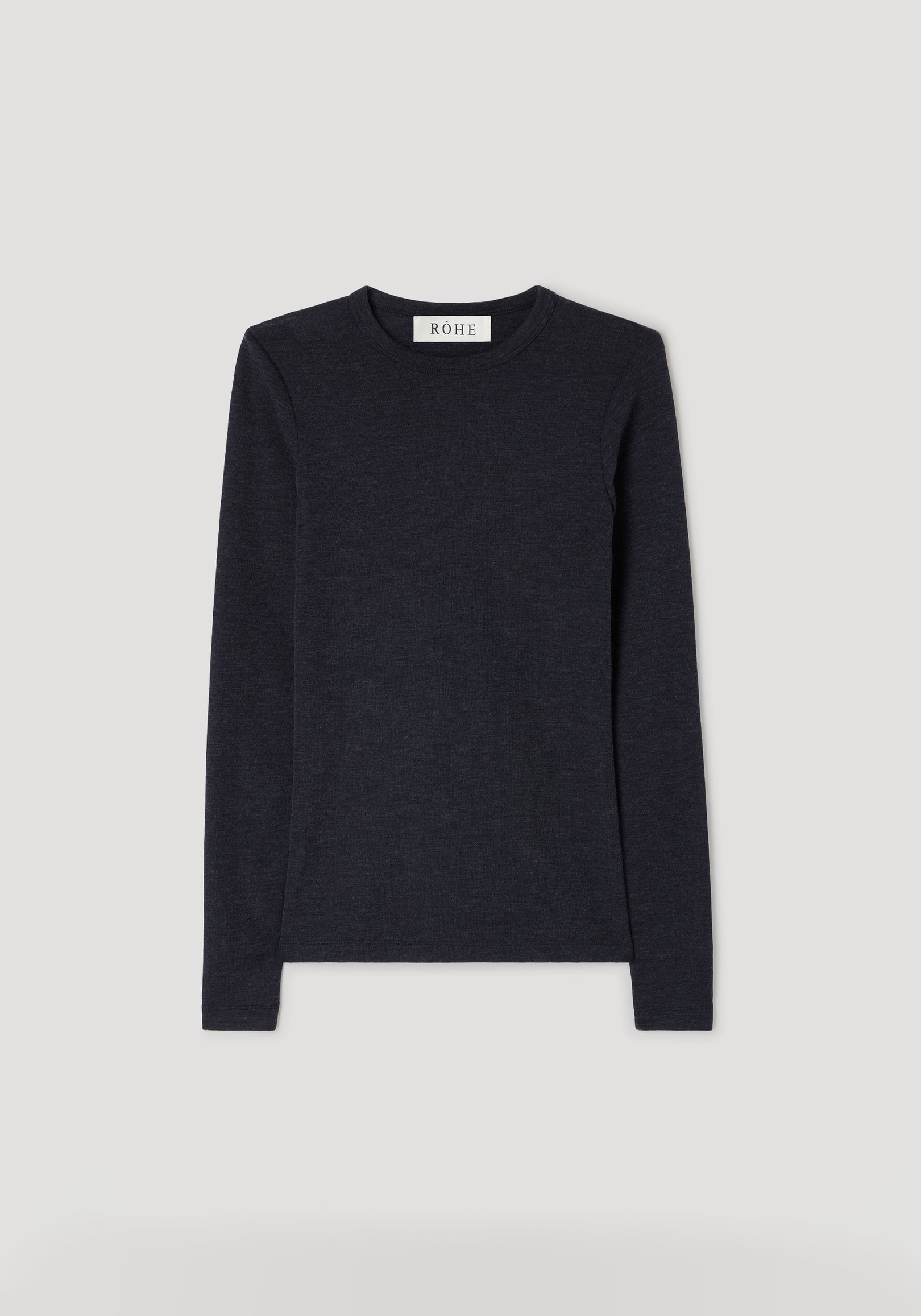 Fine merino long sleeve | anthracite melange in a simple, elegant long sleeve shirt style made from soft merino fabric in a dark charcoal shade.