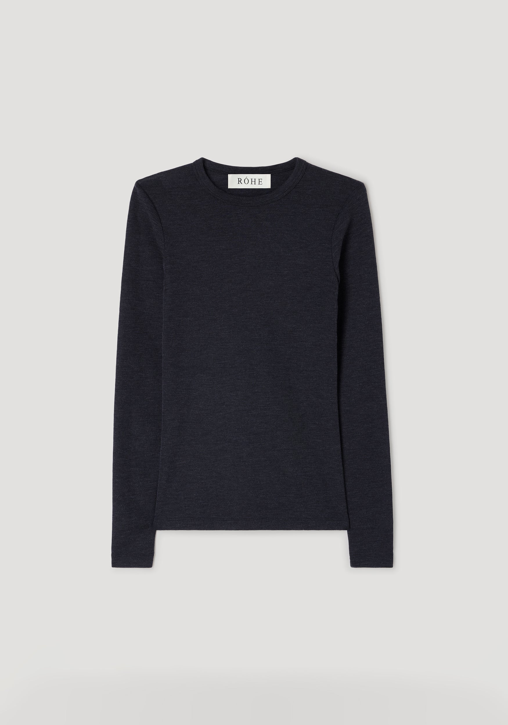 Fine merino long sleeve | anthracite melange in a simple, elegant long sleeve shirt style made from soft merino fabric in a dark charcoal shade.