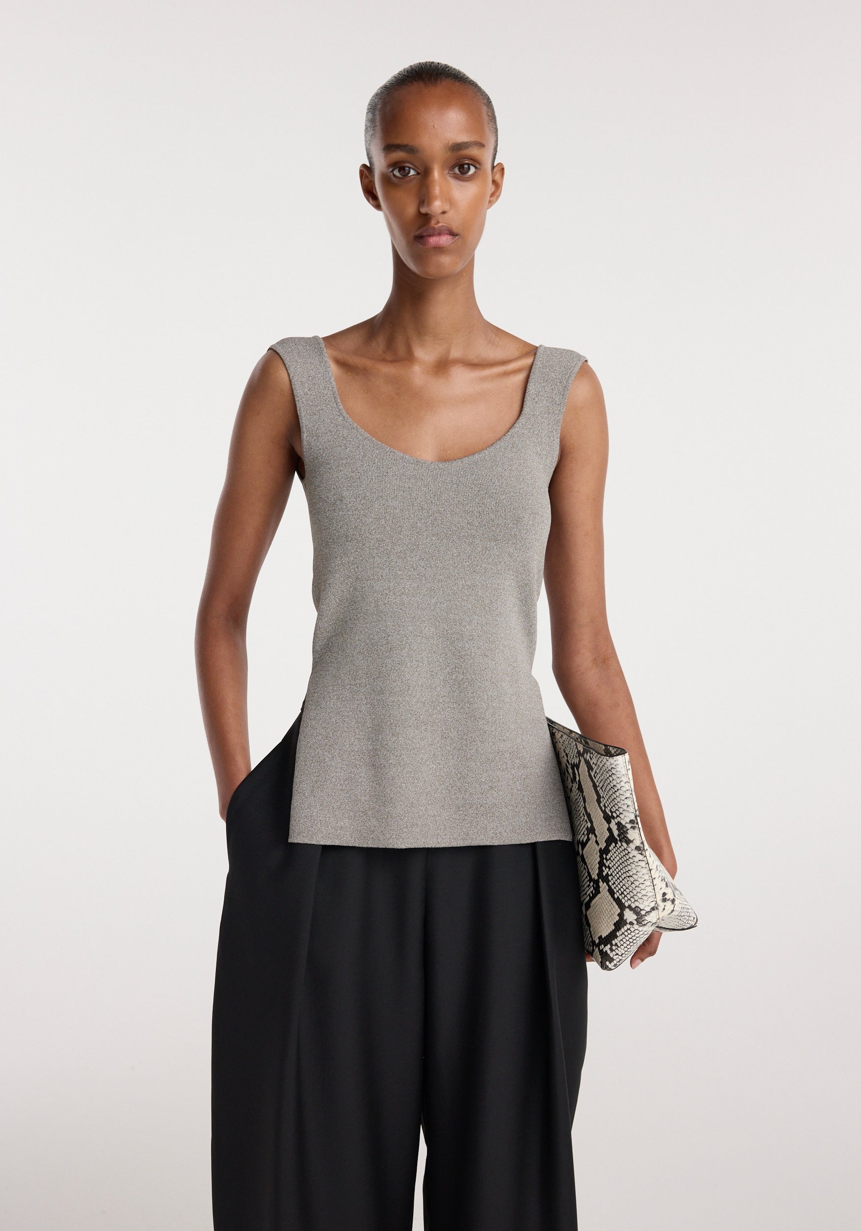 Long knitted bustier top | taupe melange
