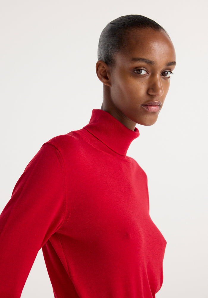 Fine-knit wool cashmere turtleneck | red
