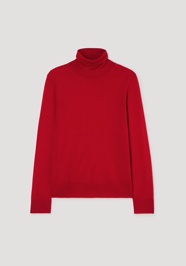 Fine-knit wool cashmere turtleneck | red