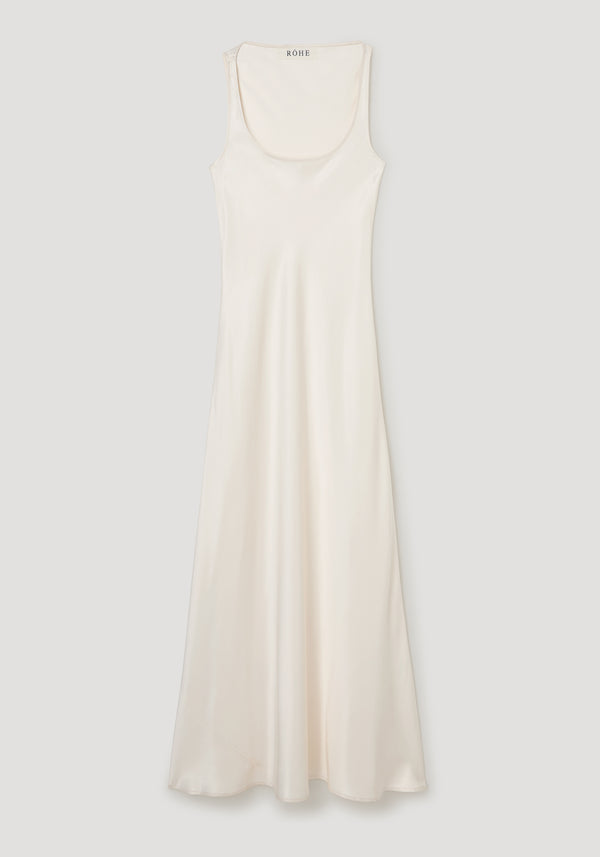 Scoop neck satin dress | ivory