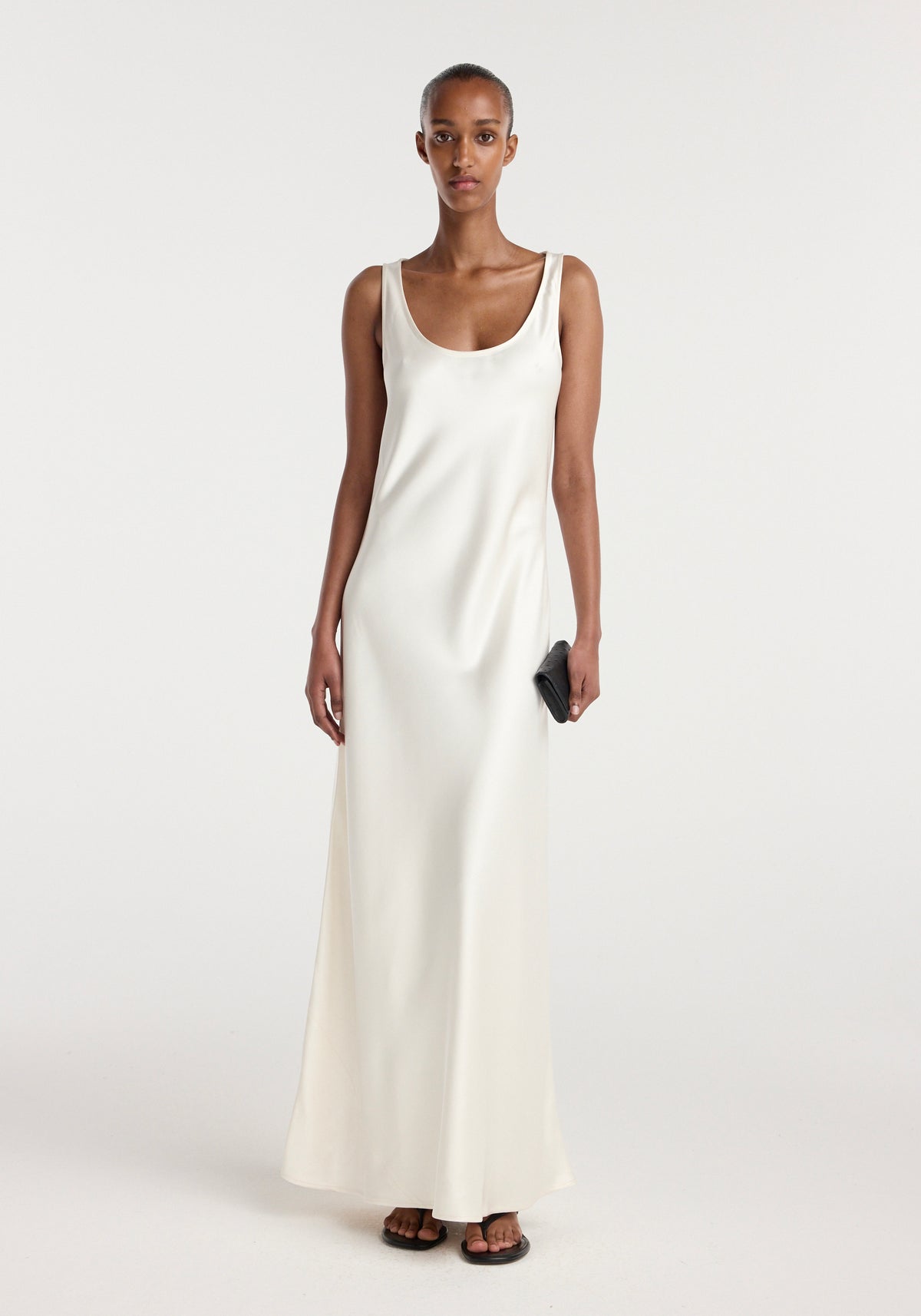 Scoop neck satin dress | ivory