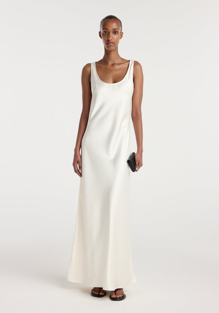 Scoop neck satin dress | ivory